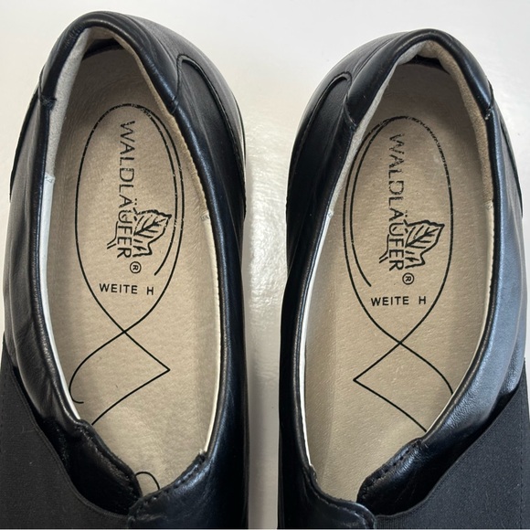 Waldlaufer Women's Size 8 Black Leather Loafers Slip On Comfort Wedge Shoes - Picture 12 of 15